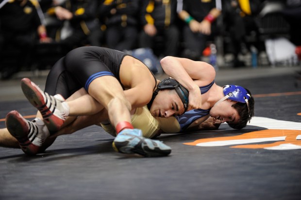 Luis Gurule, now one of MMA's rising stars, wrestles for Sheridan in the championship match of the Class 3A 113-pound weight class at the 2012 Colorado State Wrestling Championships at the Pepsi Center. Hyoung Chang, The Denver Post